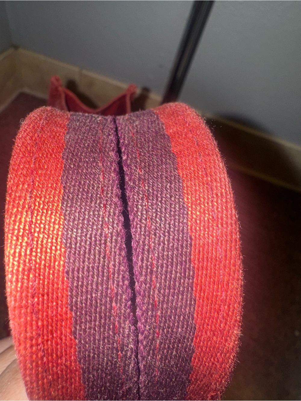 Hermes Red Canvas Tote with Dark Stripe Handles EUC - Picture 3 of 10